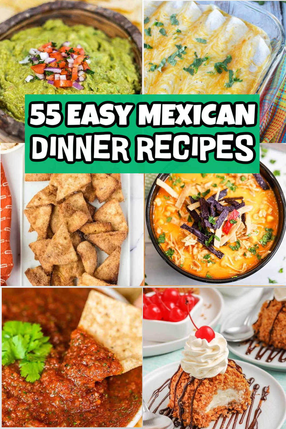 Easy and delicious Mexican Dinner Recipes that are crowd pleasing for a simple weeknight meal. 55 of our favorite Mexican Recipes. Mexican dishes are my favorite recipes to make. These Mexican recipes for dinner are simple to make and made with easy ingredients. From queso dip, slow cooker chicken enchiladas, and ground beef tacos these recipes are quick and easy. #eatingonadime #mexicandinnerrecipes #mexicanfood 