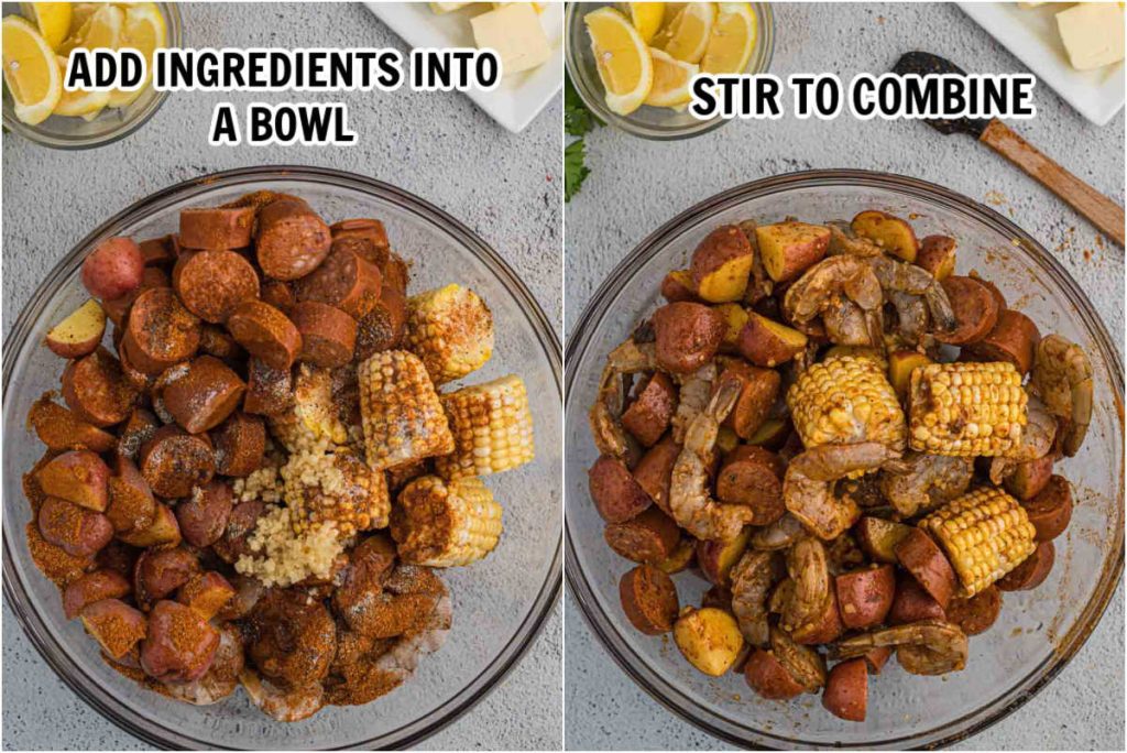 Bowl of ingredients with seasoning. 