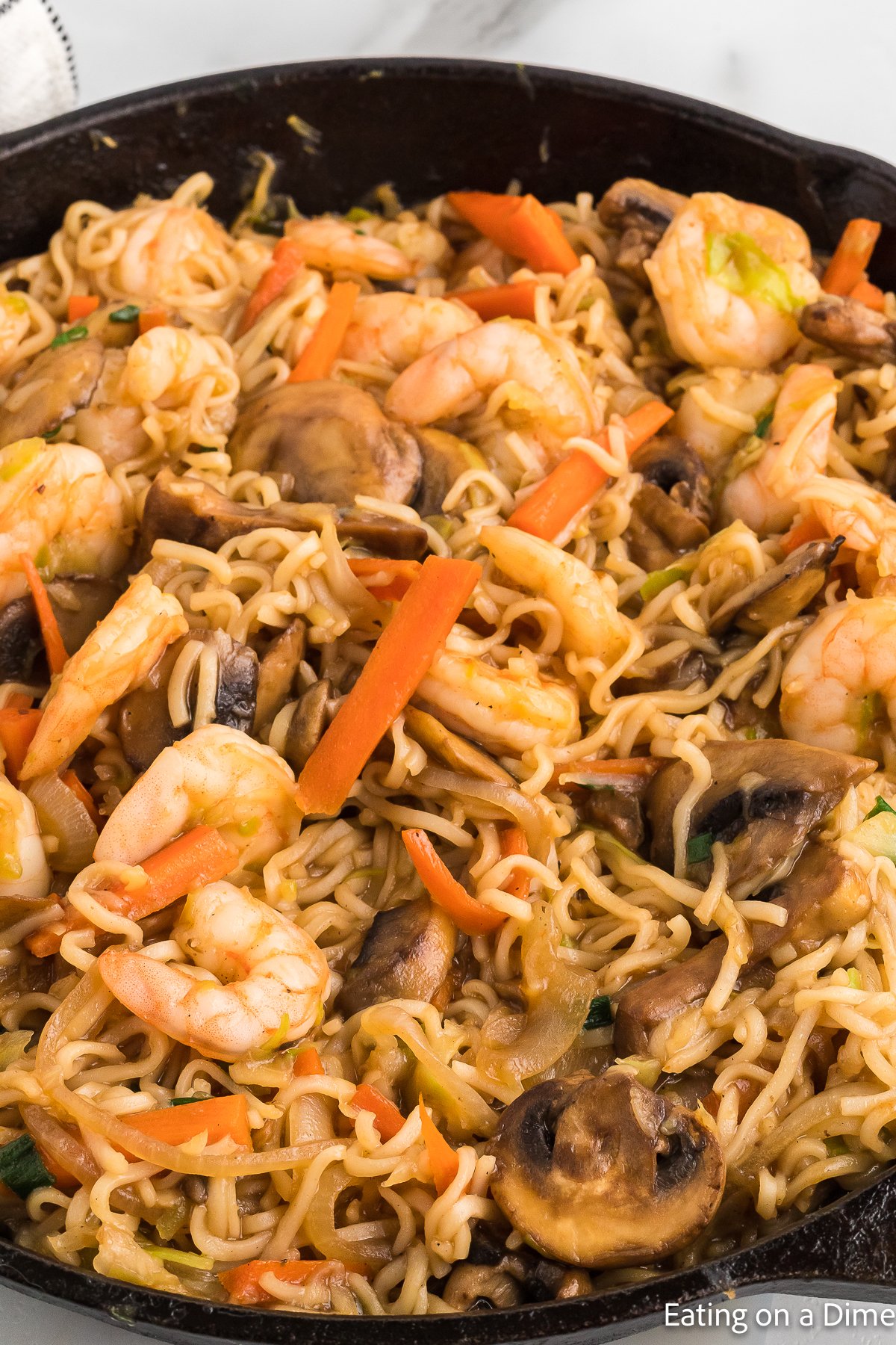 Shrimp Yakisoba in a skillet