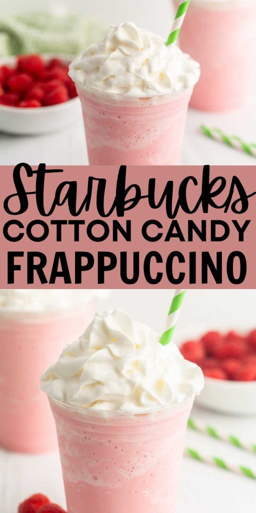 Starbucks Cotton Candy Frappuccino taste like cotton candy blended together for a delicious drink. You can make this copycat drink at home. This caffeine free drink is delicious and full of flavor. It taste just like cotton candy that you get at the fair. #eatingonadime #starbucksfrappuccino #cottoncandyfrappuccino