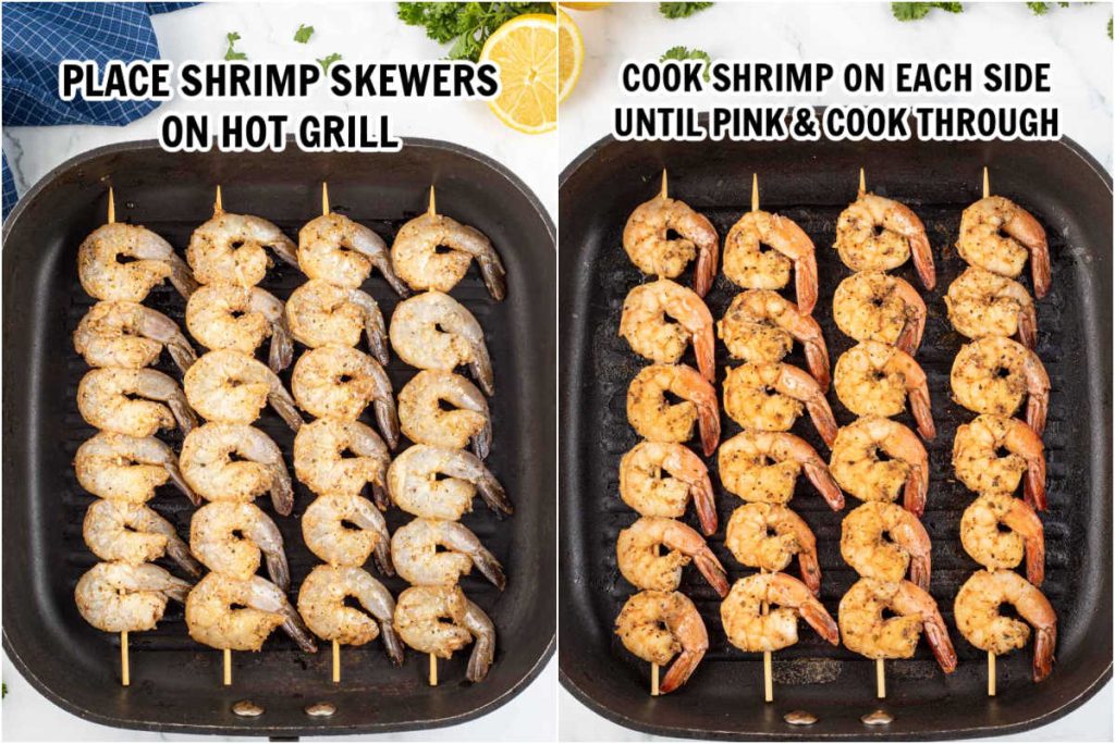 Shrimp on grill being cooked. 