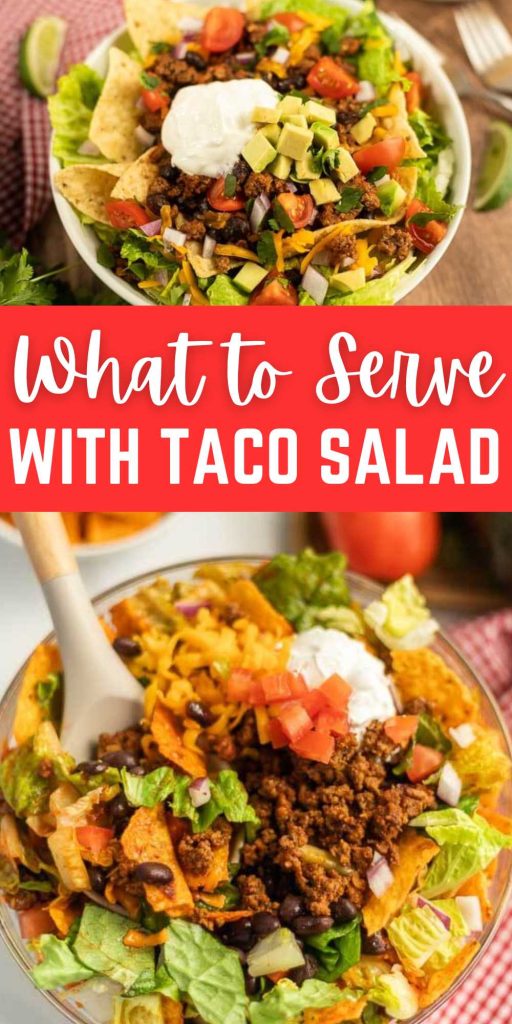 The best recipes for What to Serve with Taco Salad. Taco salad can be a complete meal, but I love pairing it with other Mexican recipes. Taco salad is an easy meal idea. We love making it with leftover ground beef or chicken. You can add many different toppings and is always a family favorite tex mex meal. #eatingonadime #whattoservewithtacosalad #tacosalad