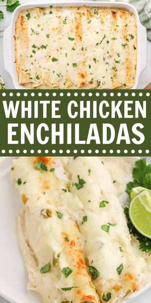 White Chicken Enchiladas is loaded with shredded chicken and rolled in a flour tortilla. Then topped with creamy white sauce for flavor. These enchiladas are restaurant quality but easily made at home. These enchiladas are not spicy but loaded with flavor. The creamy white sauce really brings the enchiladas together.  #eatingonadime #whitechickenenchiladas #enchiladas