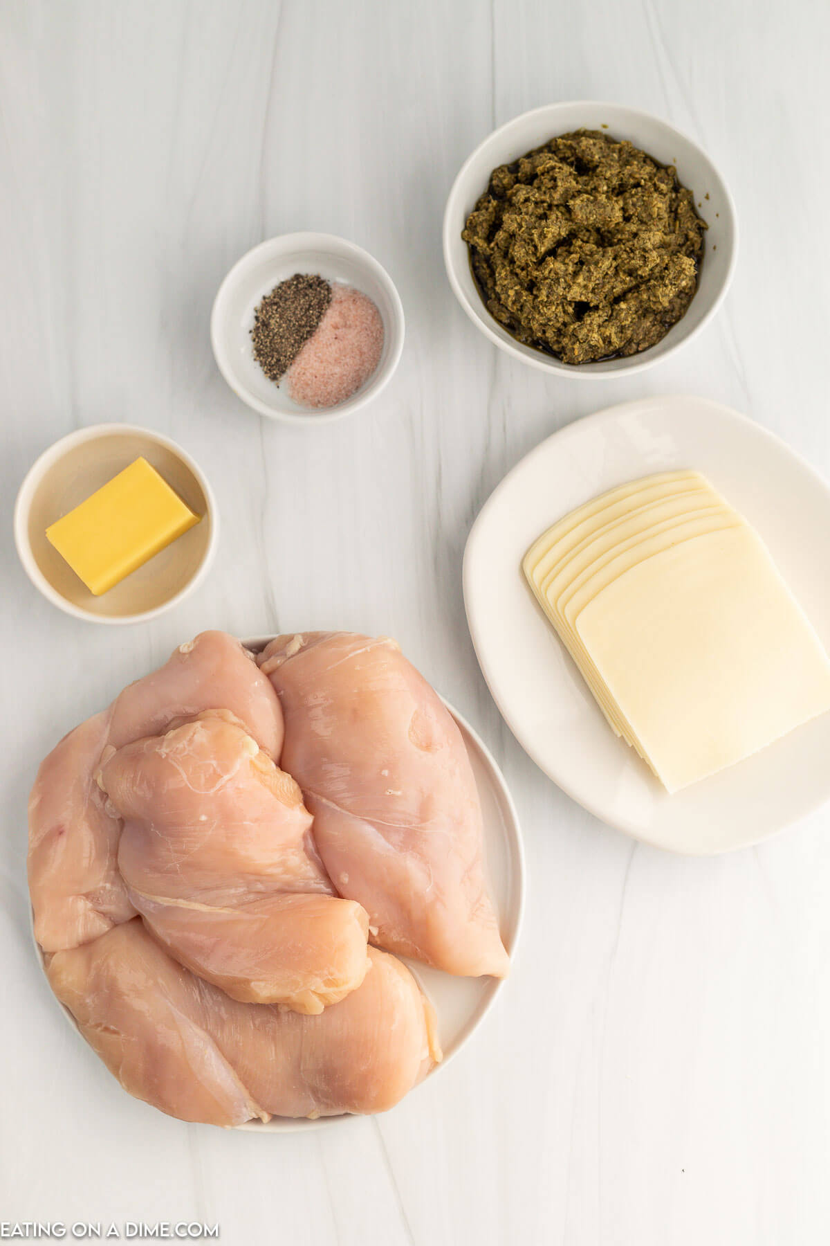 Ingredients needed - chicken breast, pesto sauce, butter, mozzarella cheese