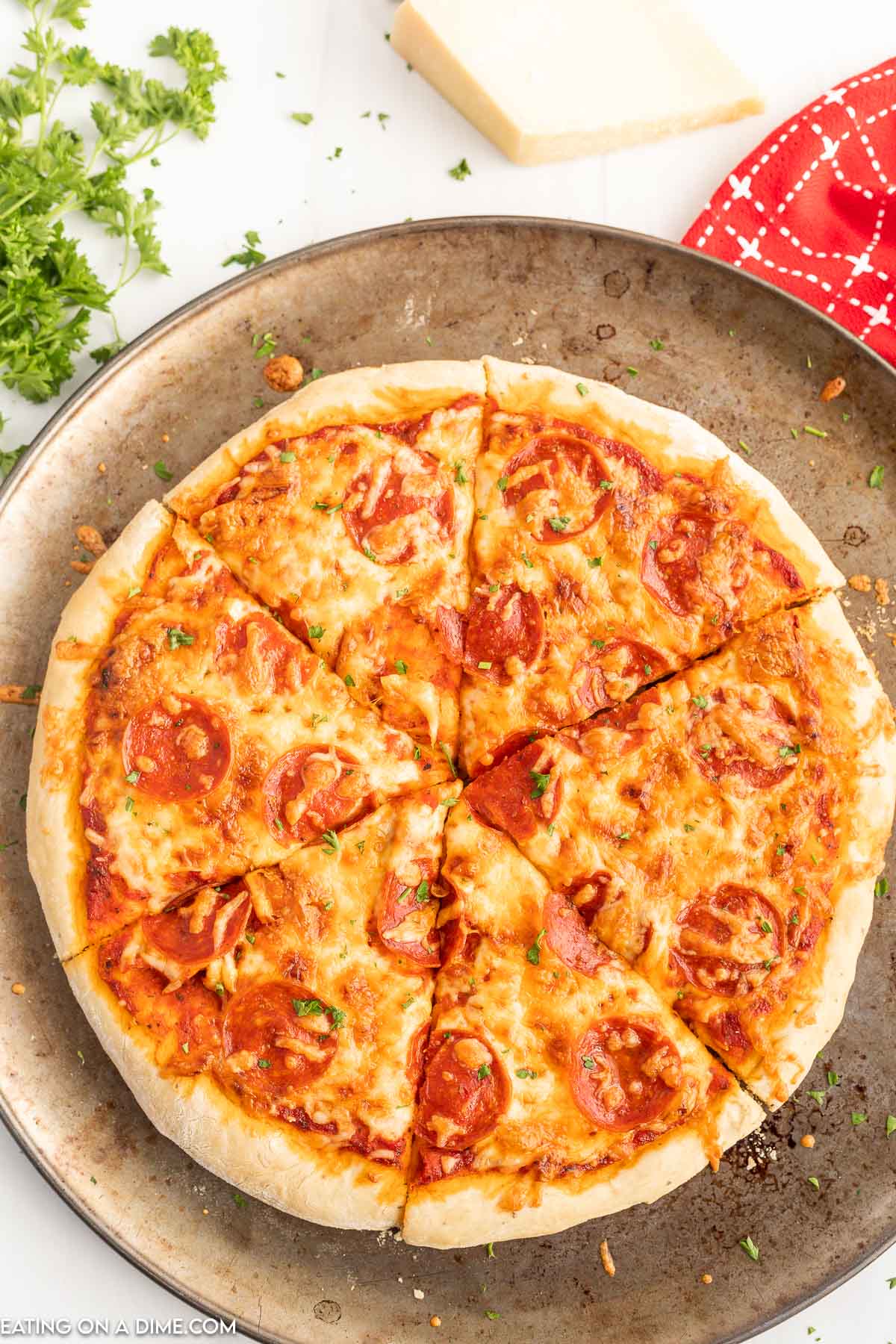 Homemade pizza on a baking sheet