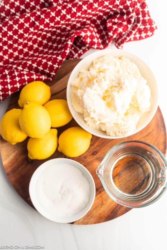 Ingredients needed - fresh squeeze lemon juice, sugar, ice, vanilla ice cream, water