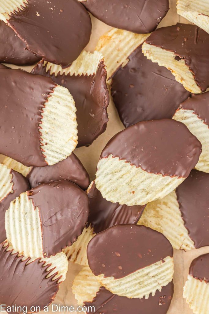 Chocolate Covered Chips on a baking sheet