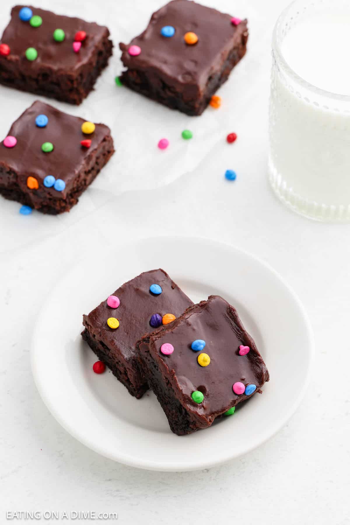 Cosmic Brownies cut into squares on a plate