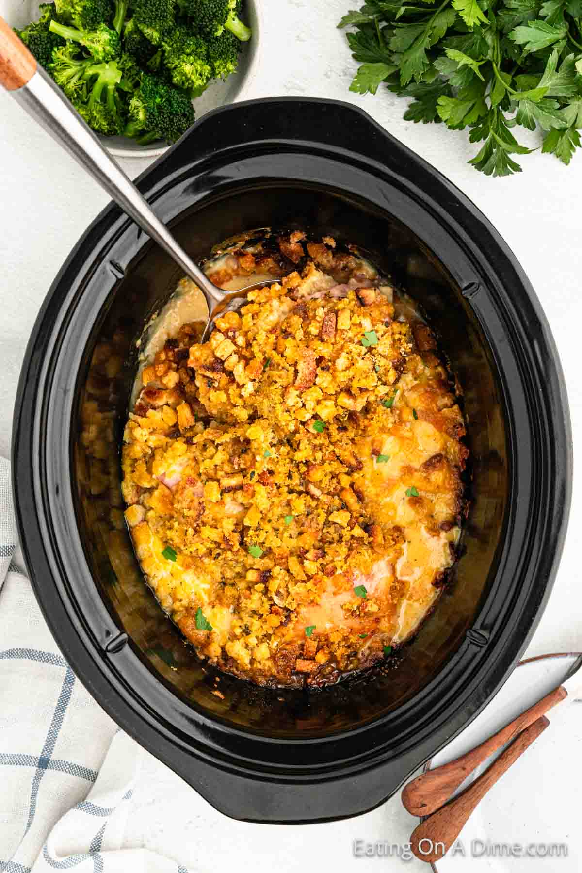 Cooked chicken cordon bleu in the slow cooker