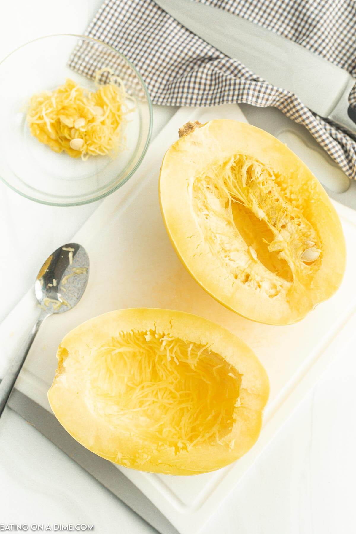 Removing the seeds from the spaghetti squash