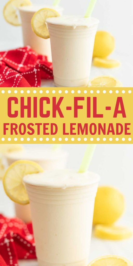 Copycat Chick-Fil-A Frosted Lemonade is light and refreshing drink This copycat frosted lemonade is made with simple ingredients and is tasty! The blend of lemons, sugar and vanilla ice cream makes these drink so tasty. Skip the long lines at Chick-Fil-A and make your favorite summertime treat at home. #eatingonadime #copycatchickfilarecipes #copcatchickfilafrostedlemonade #frostedlemonade