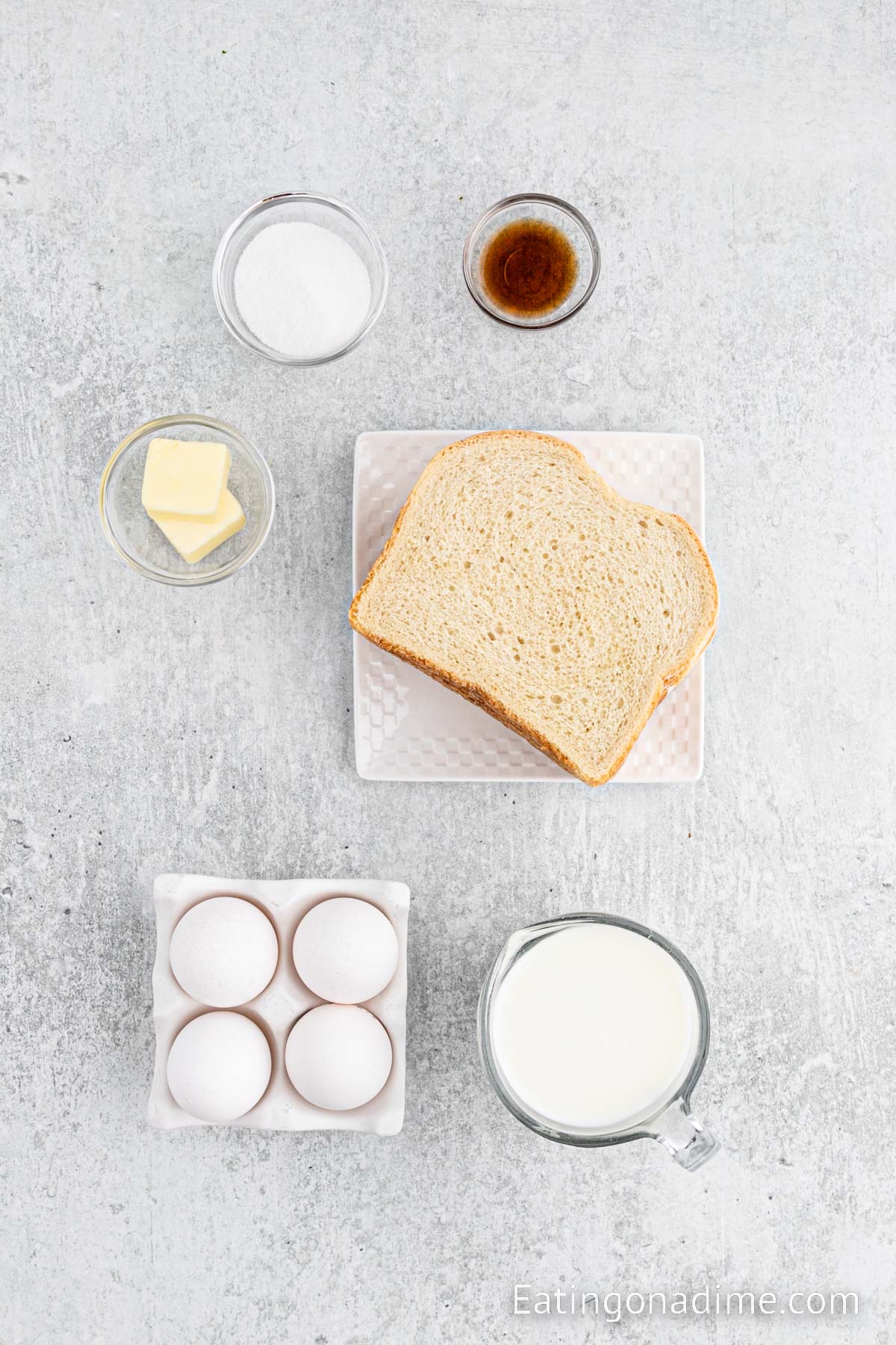 Ingredients needed - bread, eggs, milk, sugar, vanilla, butter