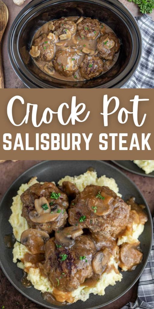 Crockpot Salisbury Steak is an easy slow cooker meal perfect to feed a hungry family. Tender beef and gravy make this a delicious recipe. This recipe is comfort food in every single bite. The onion and mushrooms simmer together with butter, Worcestershire and more to make the perfect gravy for the salisbury steak. #eatingonadime #salisburysteak #crockpotsalisburysteak