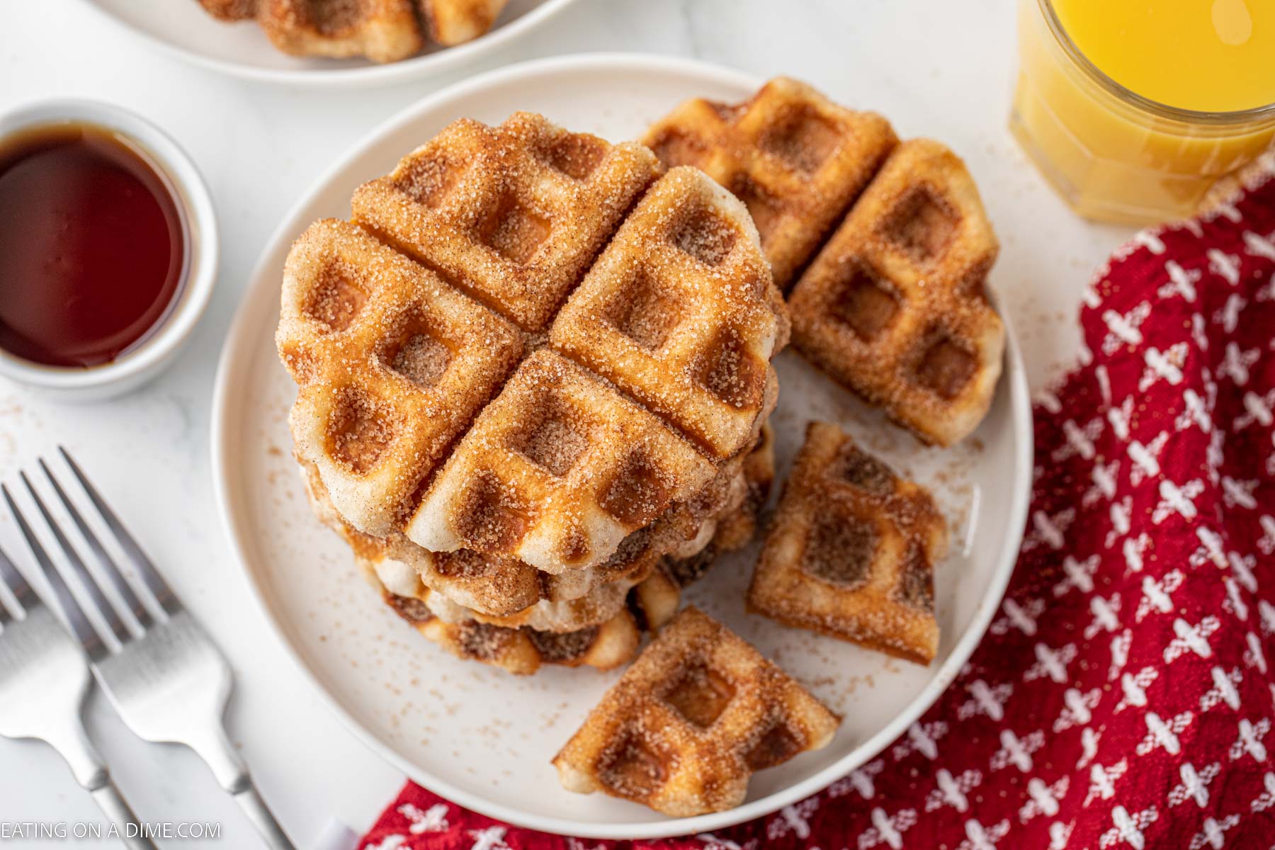 Cinnamon and Sugar biscuit waffle on a plate