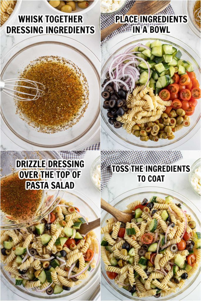 Mix salad dressing together and mix with the other pasta ingredients