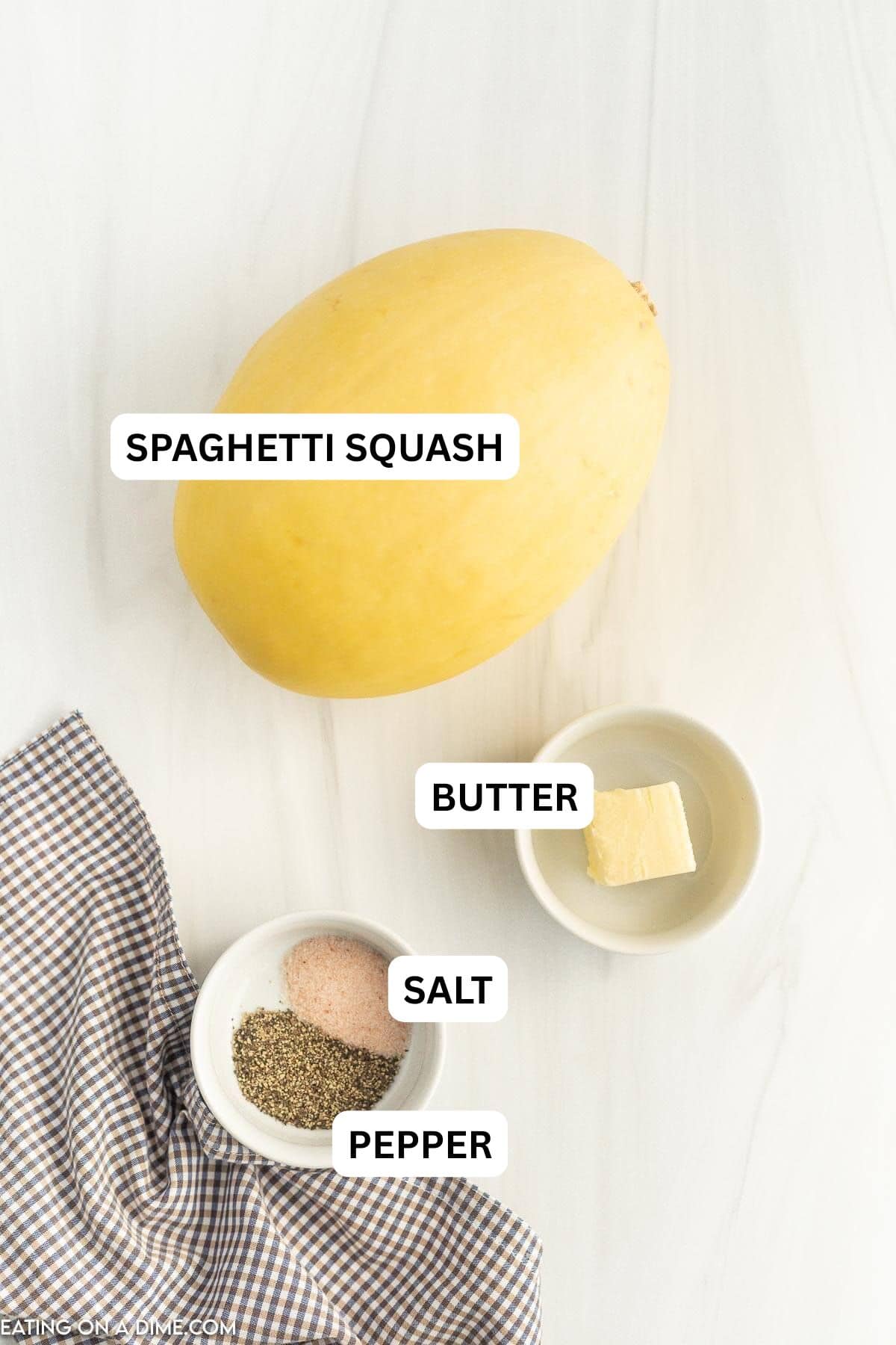 Ingredients needed for recipe: spaghetti squash, butter, salt and pepper.