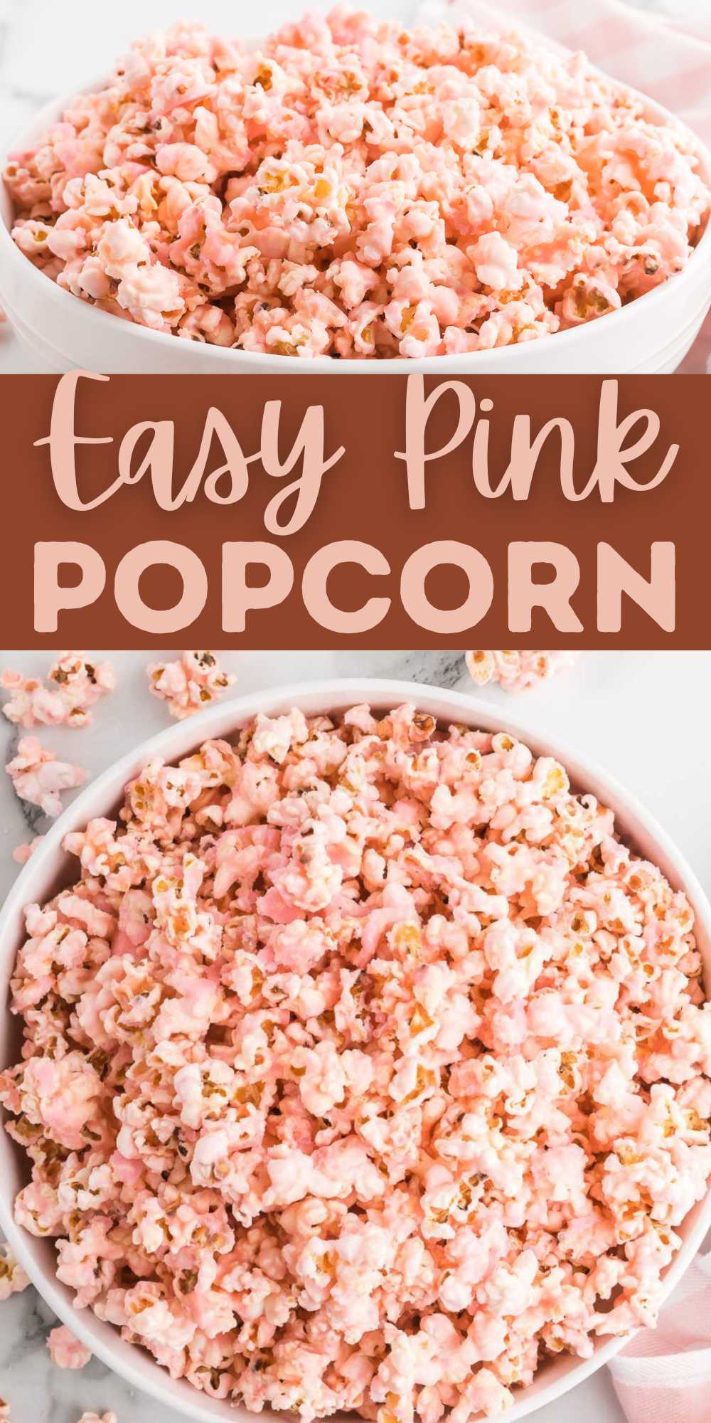 Pink Popcorn is a fun and delicious popcorn recipe. It is perfect for any occasion and the color can be changed to anything you like.  This old fashioned popcorn recipe can be changed to any flavor or color that you want. #eatingonadime #pinkpopcorn #pink #popcorn