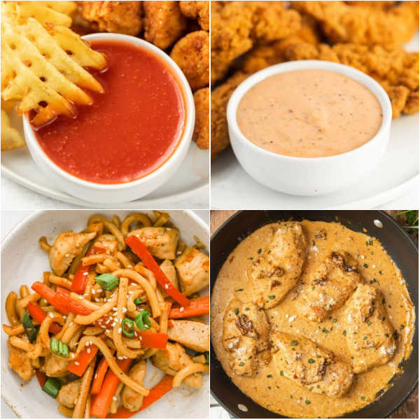 Turn your bland chicken into delicious chicken with these Sauces for Chicken Recipes. These sauces are simple to make with easy ingredients. These sauce recipes can also be used for chicken wings, fried chicken thighs, or chicken tenders. Impress your family with these easy sauce recipes. #eatingonadime #saucesforchicken #chickensauces