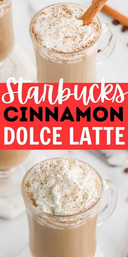 Starbucks Cinnamon Dolce Latte is a rich and creamy latte. Treat yourself with this delicious copycat latte that you can make at home. With this easy copycat homemade recipe, we can easily make it at home with simple ingredients. We love to top with whipped cream and a cinnamon stick for a rich and creamy drink. #eatingonadime #starbuckscinnamondolcelatte #cinnamondolcelatte #starbuckscopycatrecipes