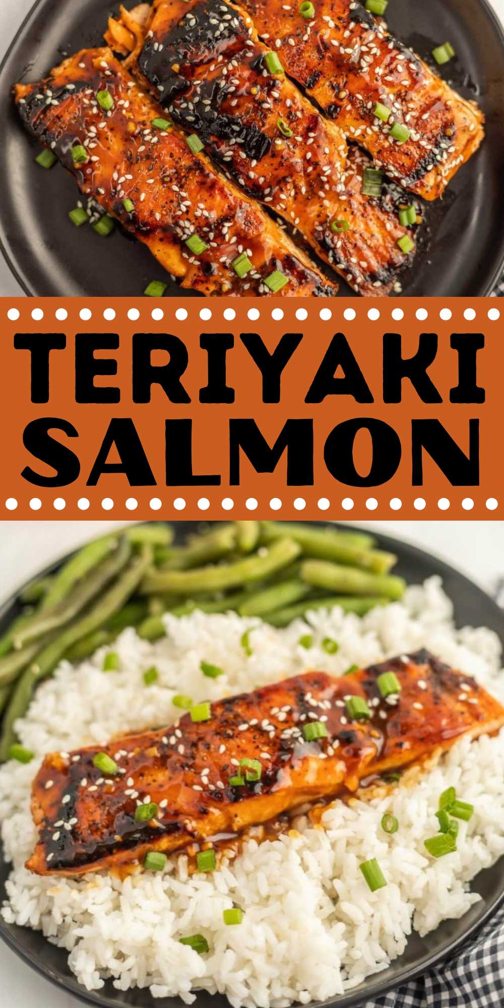 Teriyaki Salmon is cooked in a skillet and then topped with a Homemade Teriyaki Sauce. The salmon cooks flaky, juicy and delicious. Salmon is a healthy fish that we cook often. It doesn't take long to cook and the texture comes out perfectly with a flaky center. Add your favorite sides to complete this delicious meal idea. #eatingonadime #teriyakisalmon #salmonrecipe