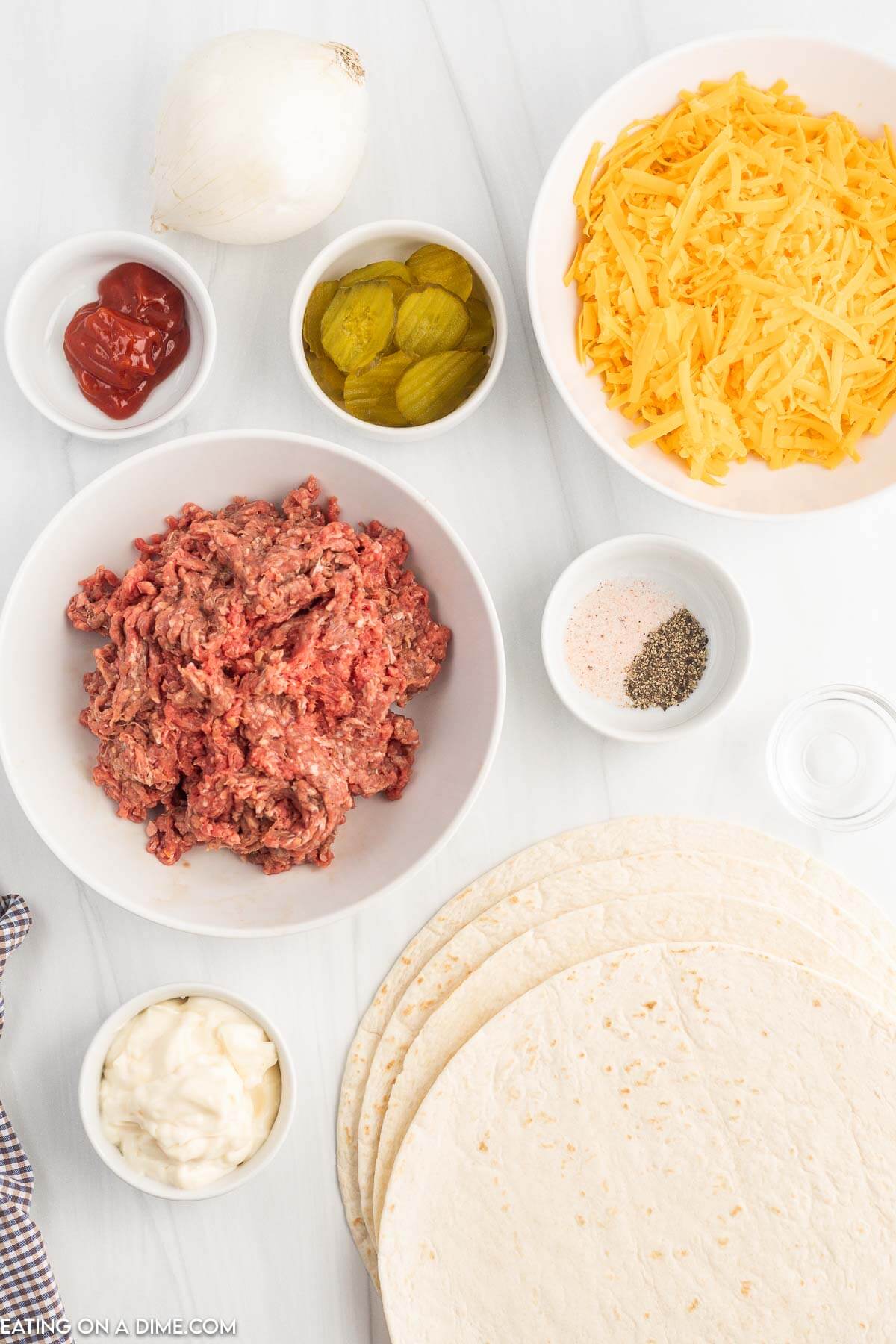 Ingredients needed for Cheeseburger Quesadillas