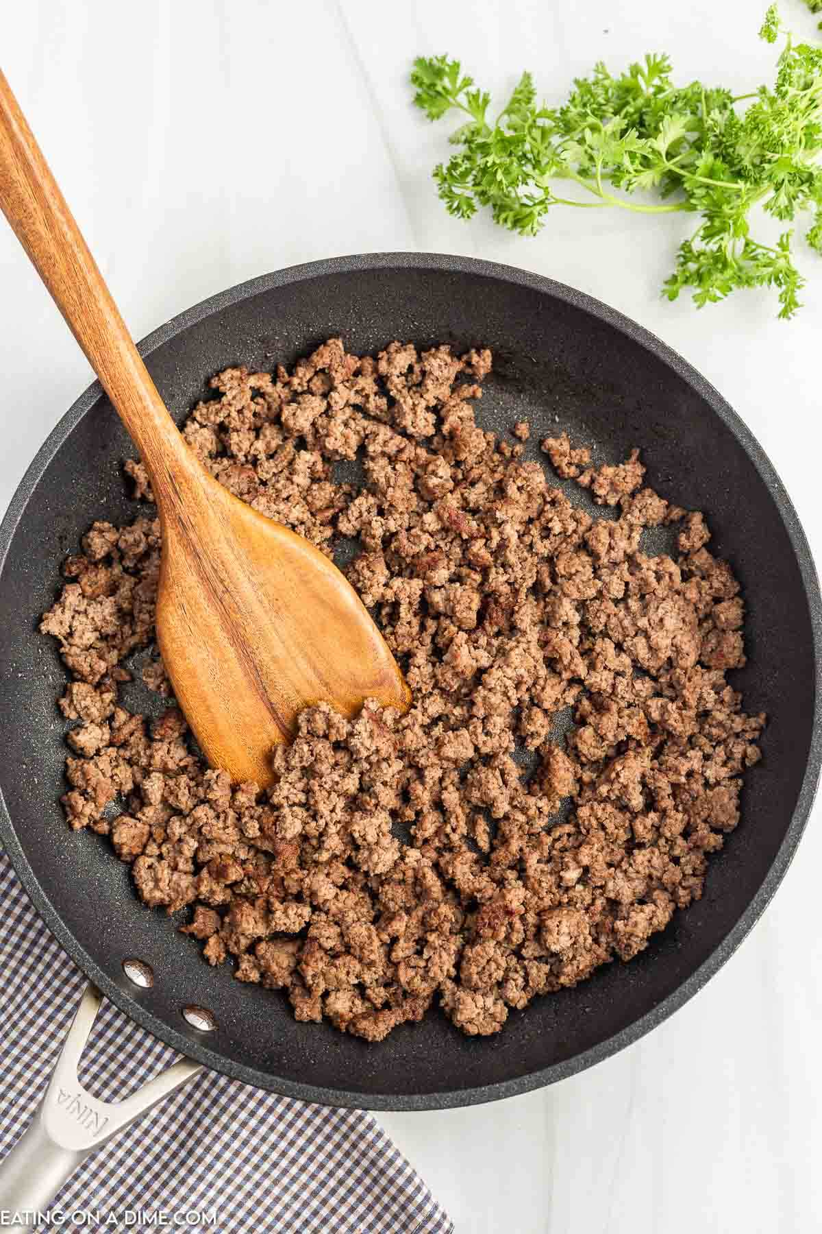 Cooking ground beef in a skillet