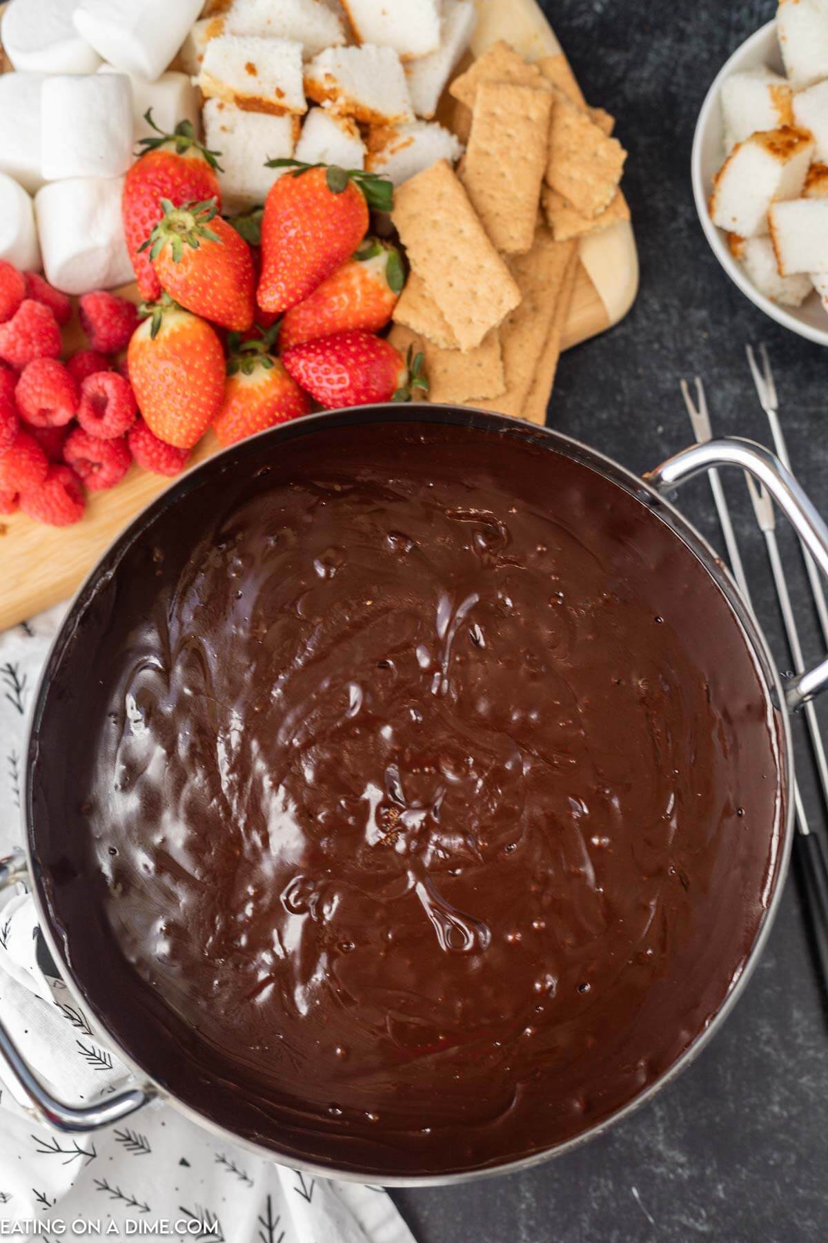 Chocolate Fondue in a sauce pan 