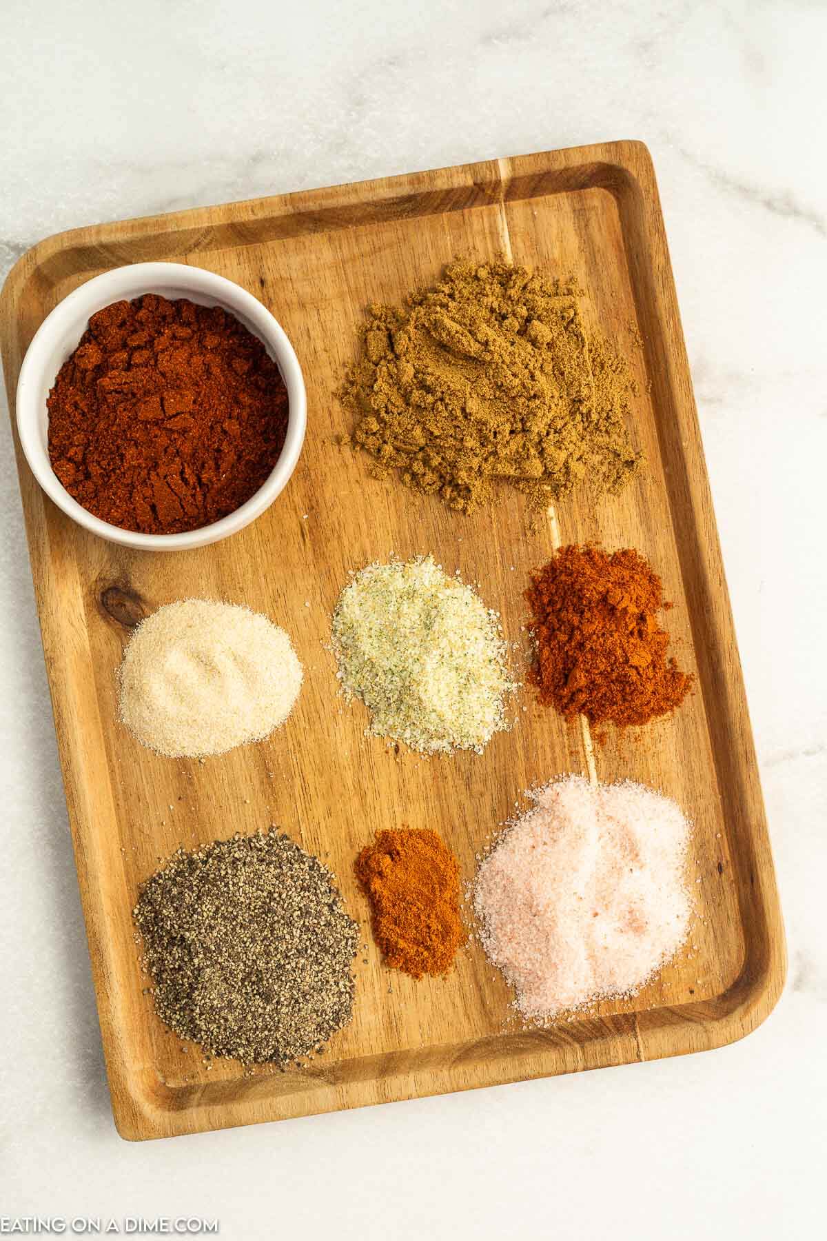 Ingredients needed - chili powder, ground cumin, onion powder, garlic salt, pepper, salt, smoked paprika, cayenne pepper