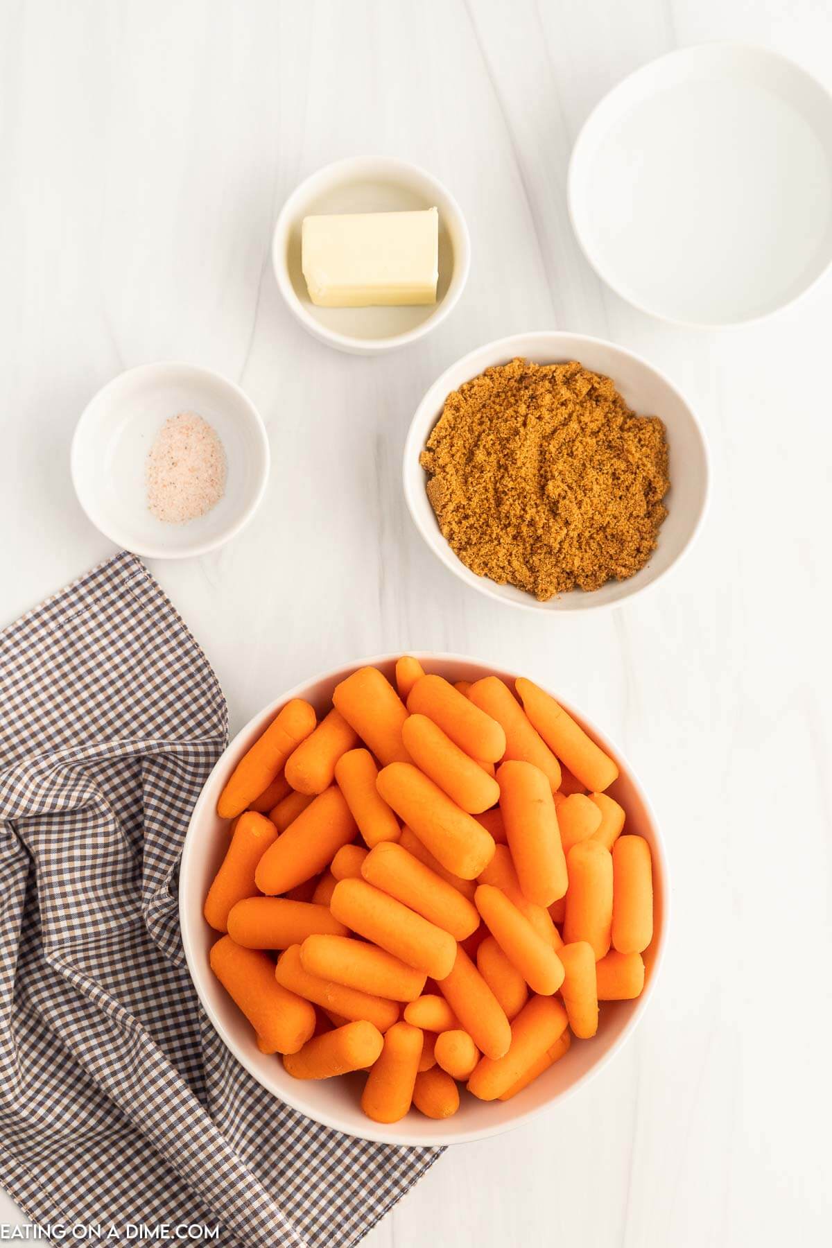 Ingredients needed - carrots, water, brown sugar, butter, salt