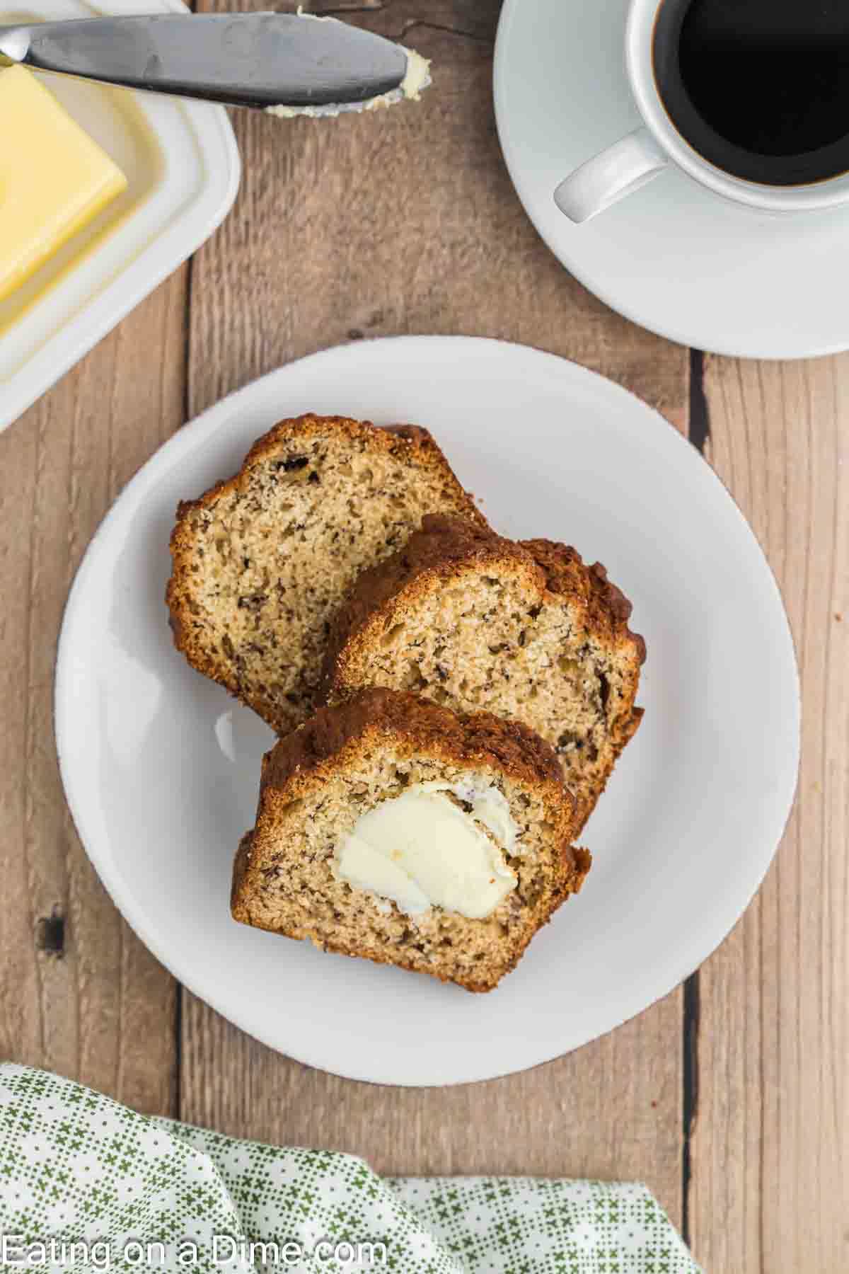 Slices of banana bread on a plate