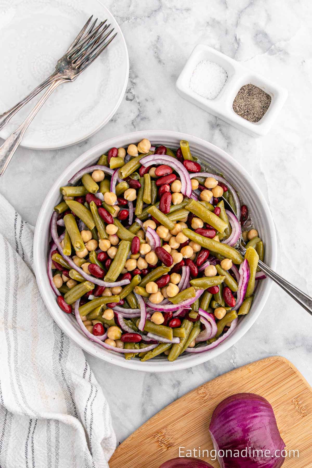 3 bean salad in a bowl. 