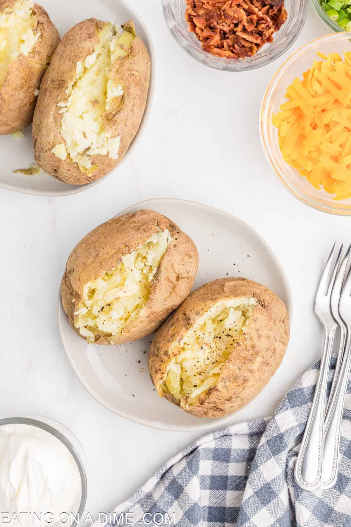 Bake Potatoes on a plate topped with seasoning