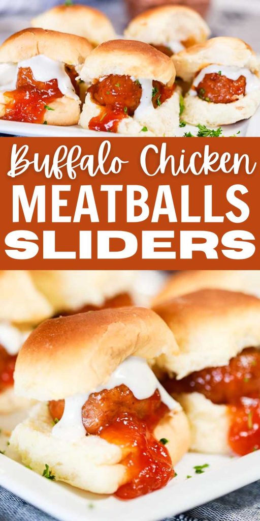 Crock Pot Buffalo Chicken Meatballs Sliders recipe gives you lots of buffalo flavor in bite size sliders. The perfect game day appetizer or can even be made as a easy weeknight dinner. The slow cooker does all the work and the results is a delicious slider recipe. #eatingonadime #buffalochickenmeatballssliders #sliders #meatballssliders