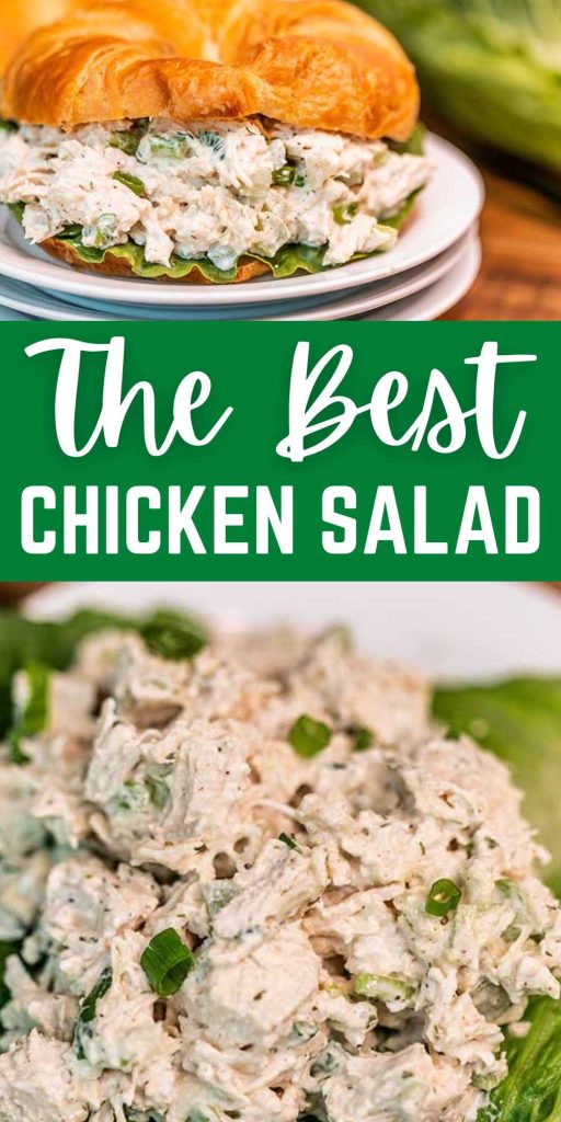We have the best chicken salad recipe and it is simple to make! It taste amazing and you can serve it over a bed of lettuce or a croissant.  It has the perfect blend of chicken, veggies and seasonings. This delicious chicken salad recipe is quick and easy to make and loaded with flavor. #eatingonadime #chickensalad #thebestchickensalad