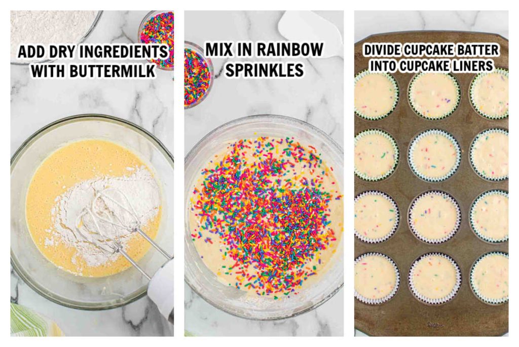 Mixing the cupcake batter and adding the sprinkles