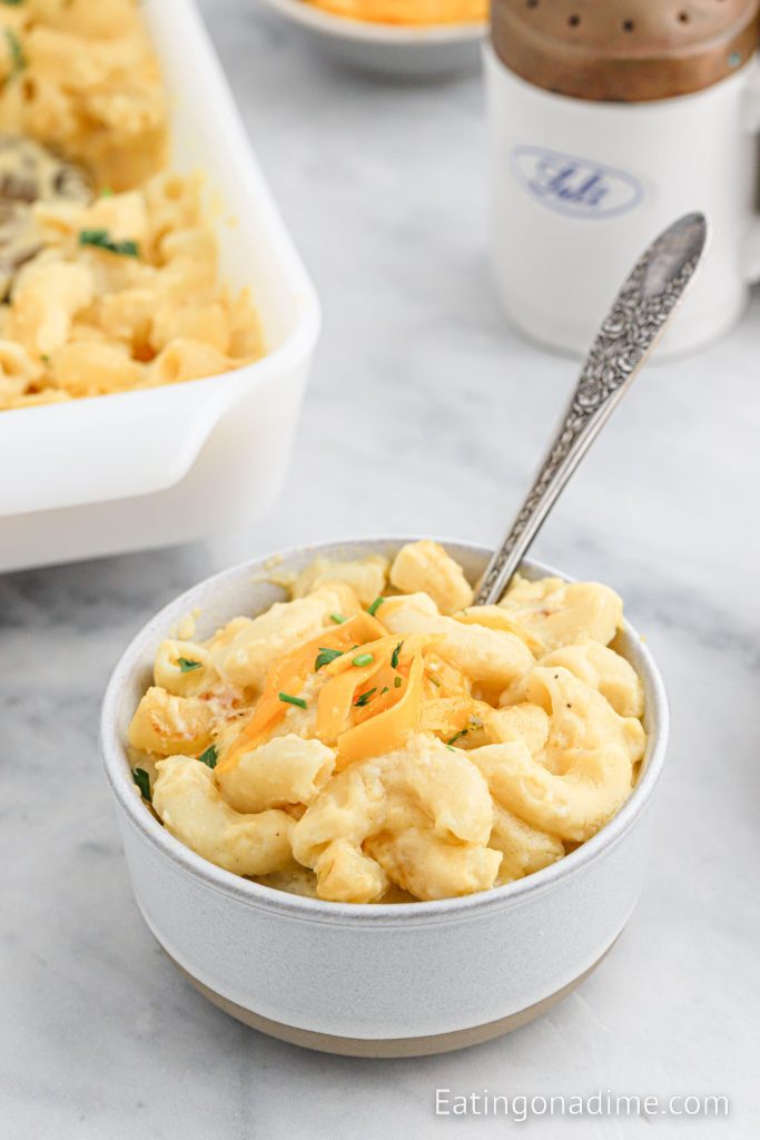 Mac and Cheese in a white bowl
