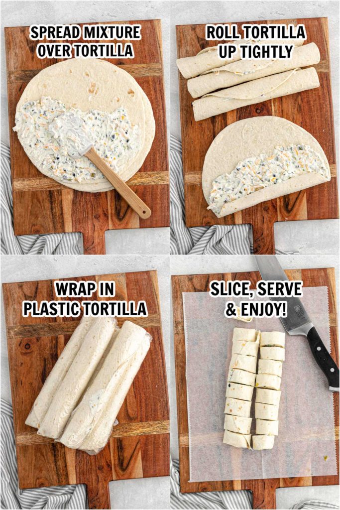 The process of making cream cheese tortilla roll ups