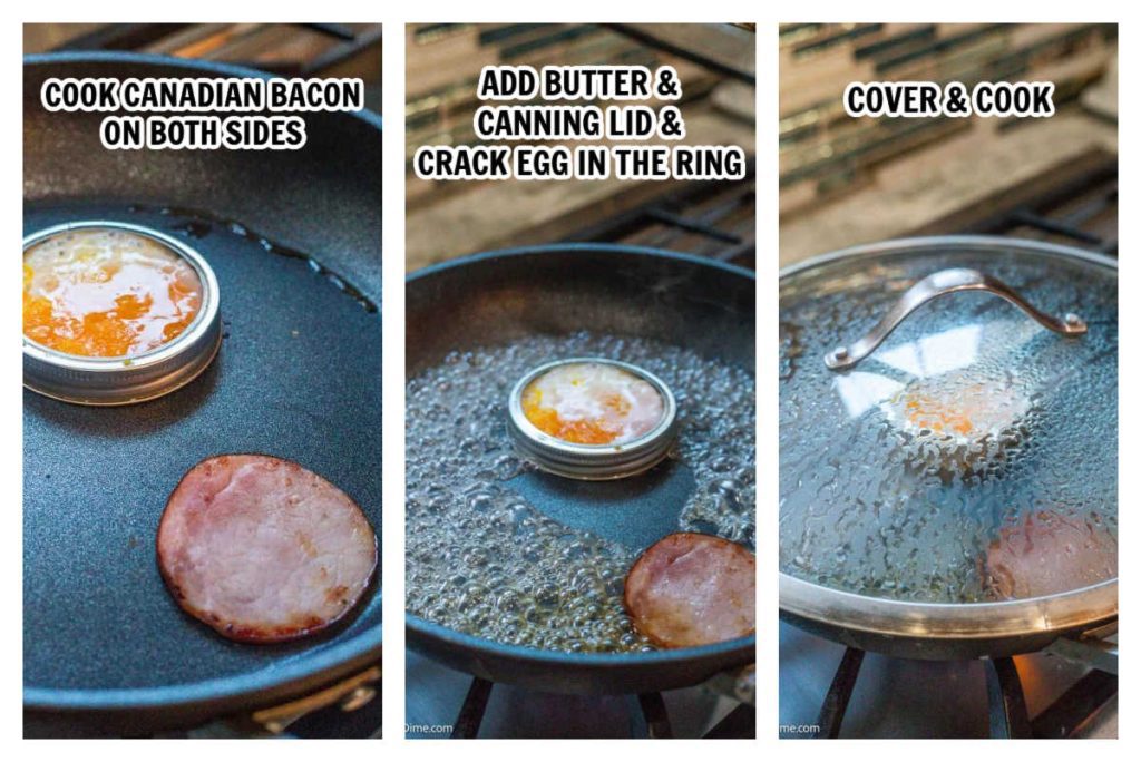Cooking the egg and canadian bacon in the skillet