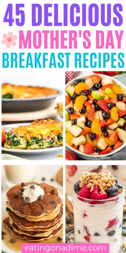These Mother's Day Breakfast Recipes are sure to please mom. Fill her special day with one of these easy to make recipes. Mother's Day is a special day to show mom you care. I am sure one of these delicious recipes will make her feel loved whether you are making it for breakfast or a Mother's Day Brunch.  #eatingonadime #mothersdaybreakfastrecipes #mothersdaybreakfast