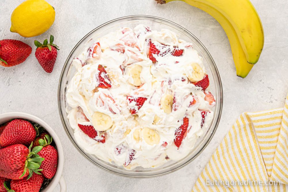 Strawberry Banana Cheesecake Salad Recipe - Eating on a Dime