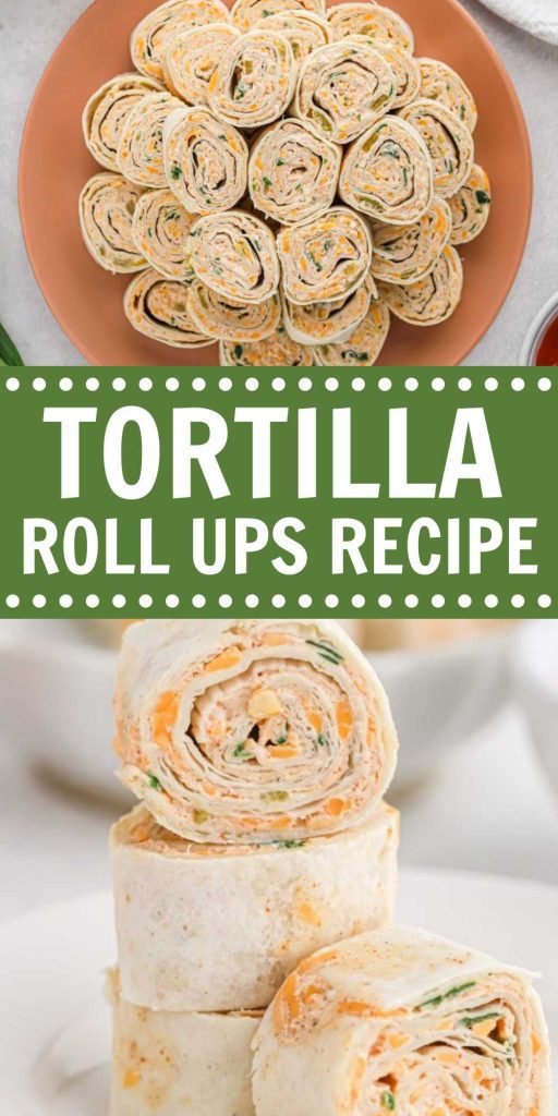Tortilla Roll Ups is a classic appetizer that we serve for the holidays or game day parties. They are loaded with flavor and easy to make. Cream cheese is mixed with sour cream, cheese, and simple seasoning to make a delicious filling. #eatingonadime #tortillarollups #appetizer