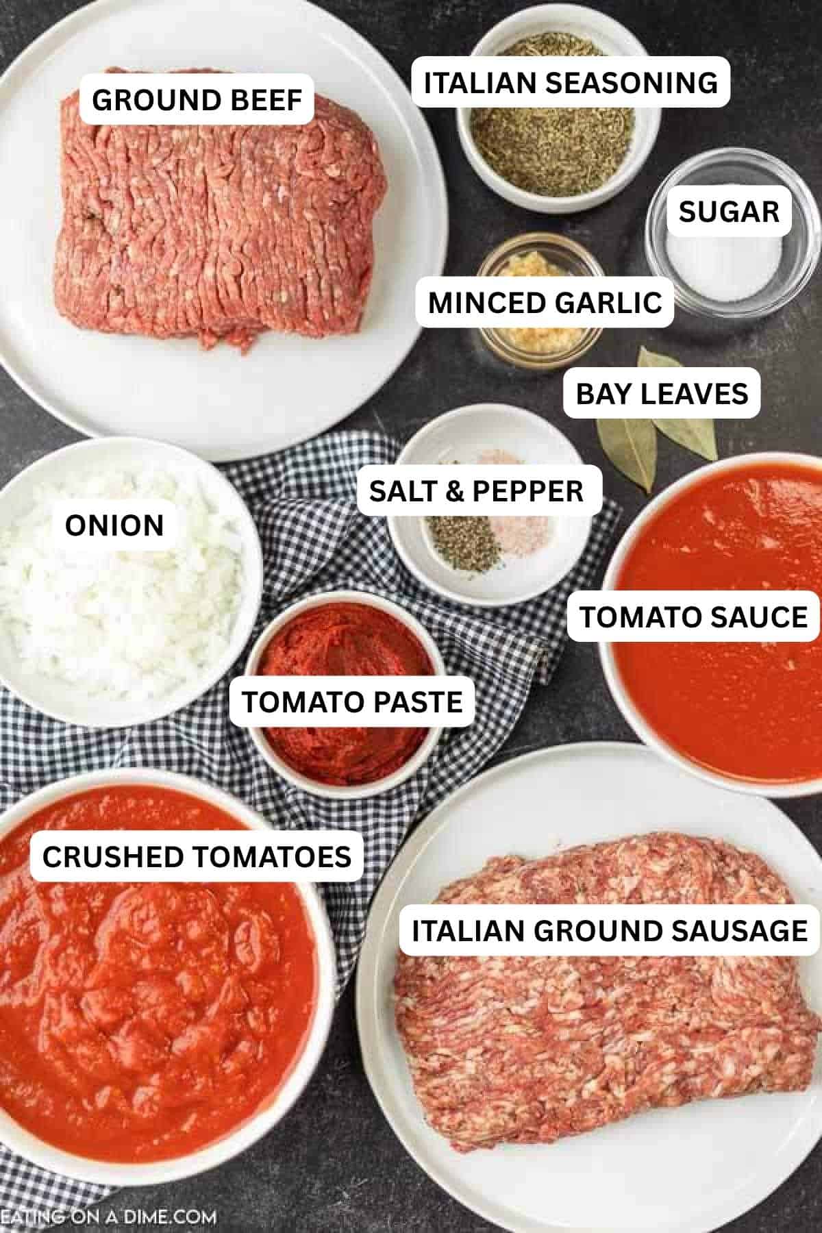 Try this delicious crock pot spaghetti sauce recipe that you can make just by tossing everything in your crockpot. Crockpot spaghetti sauce is so easy! Ingredients for recipe: ground beef, Italian seasoning, sugar, minced garlic, bay leaves, salt & pepper, onion, tomato paste, tomato sauce, crushed tomatoes and Italian Ground Sausage.