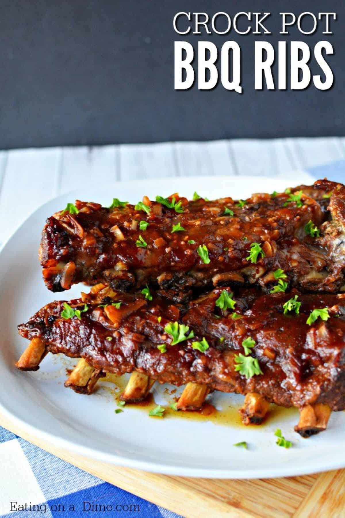 This slow cooker pork ribs recipe is easy to make and are fall off the bone tender! You'll never make ribs in the oven again once you make crock pot ribs! This is the best rib recipe ever! #eatingonadime #crockpotrecipes #dinnerrecipes This slow cooker pork ribs recipe is easy to make and are fall off the bone tender! You'll never make ribs in the oven again once you make crock pot ribs! This is the best rib recipe ever! #eatingonadime #crockpotrecipes #dinnerrecipes