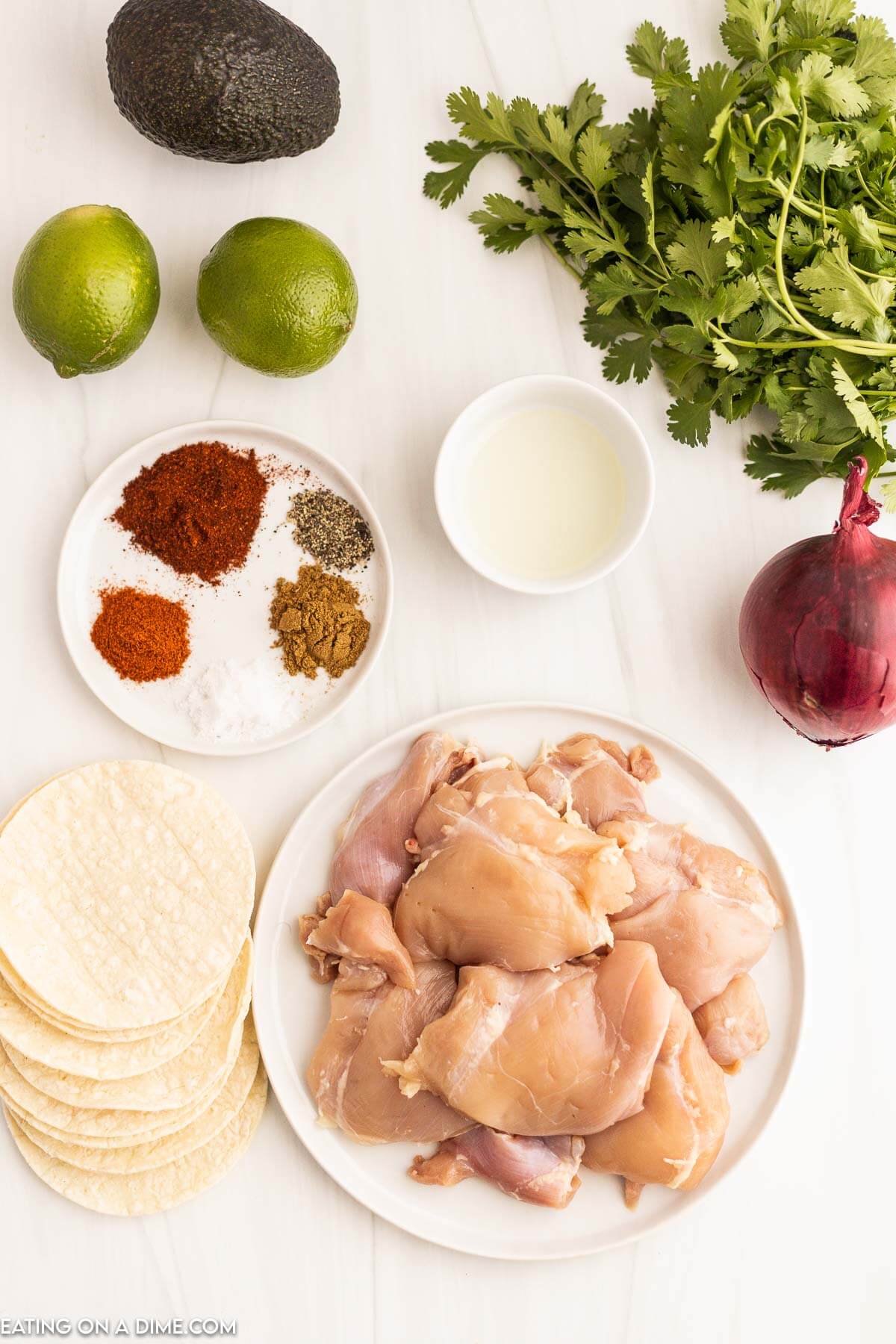 Ingredients for Grilled chicken tacos.