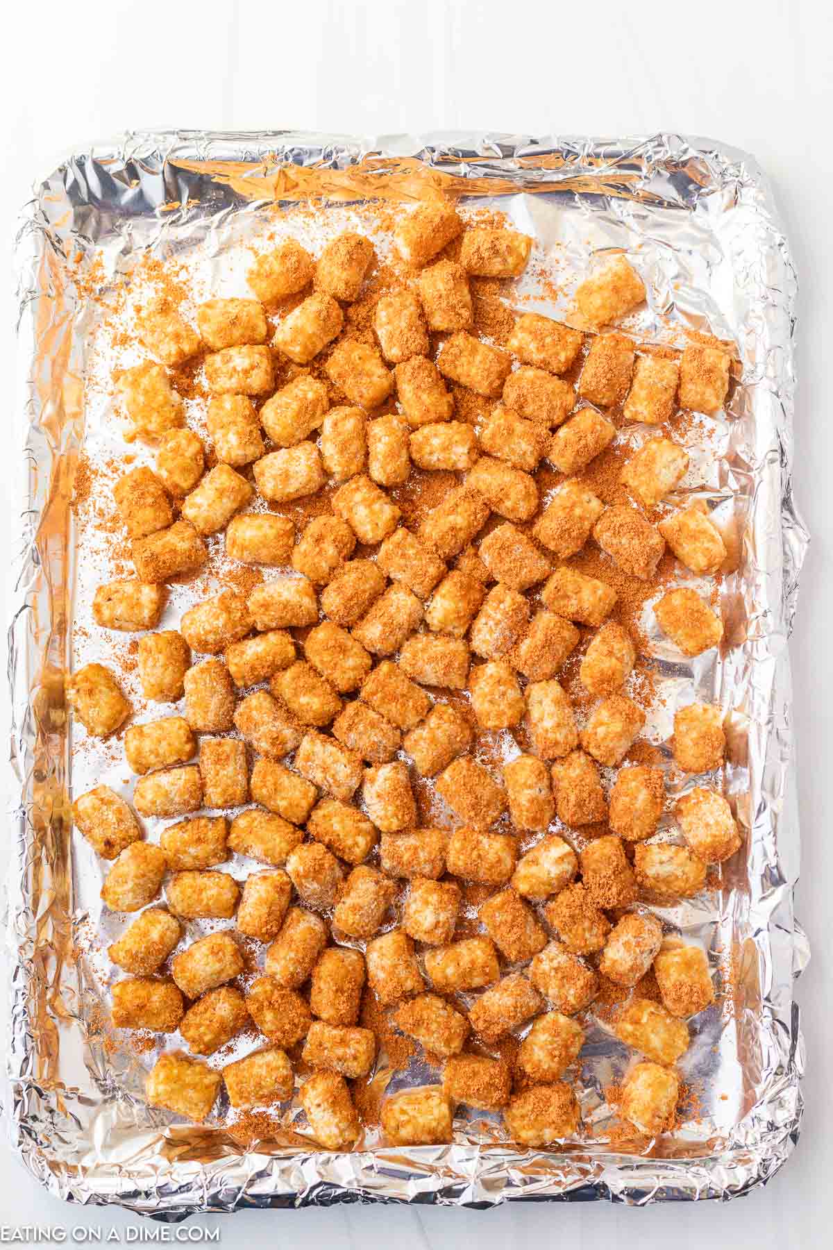 Topping the tots with taco seasoning