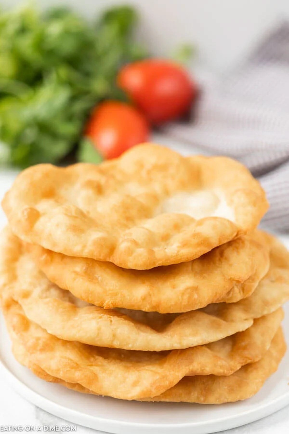 Indian fry bread stacked on a plate. 