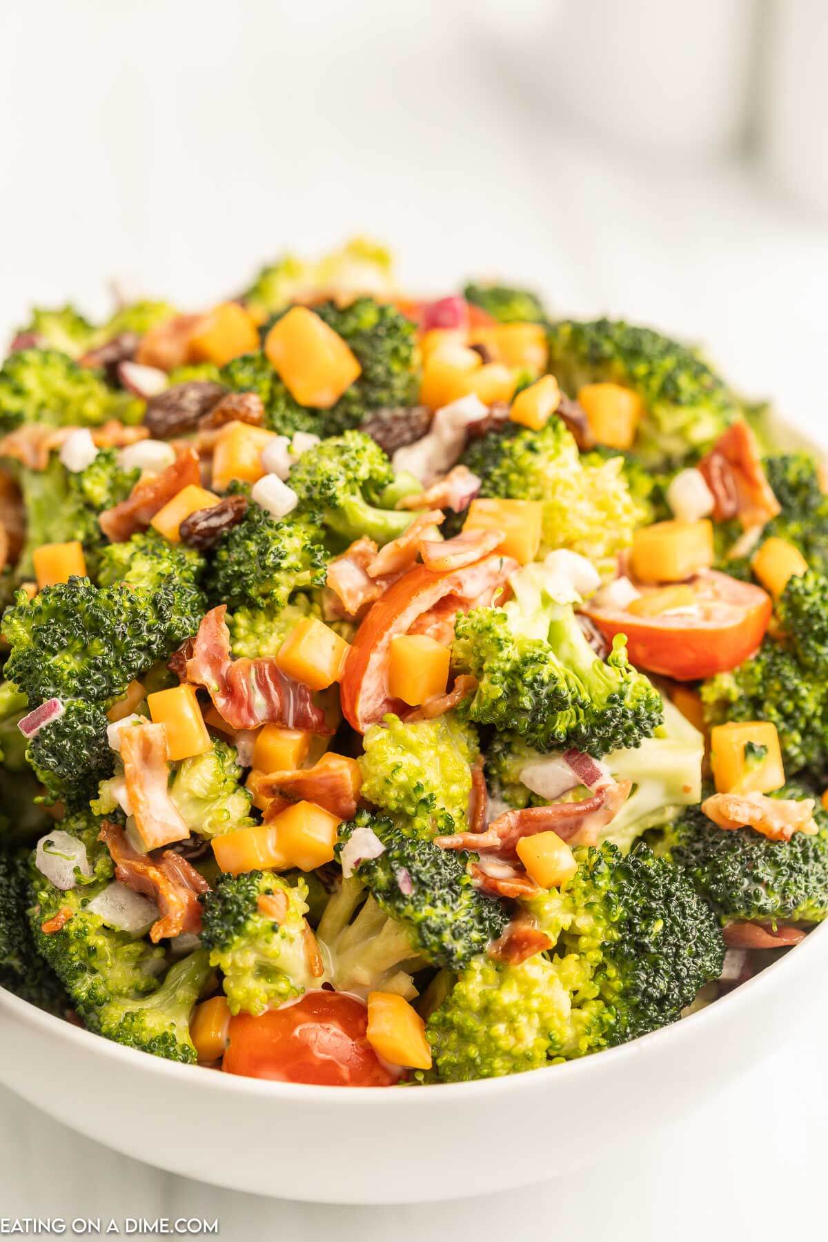 A bowl of broccoli salad