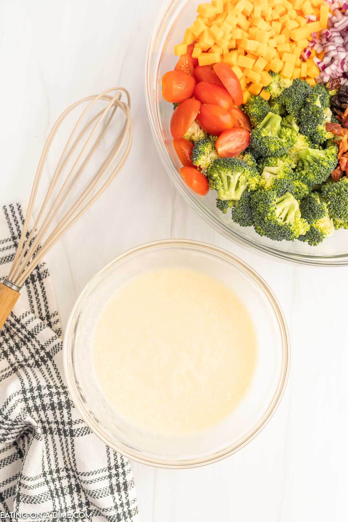 Combining the dressing in a bowl