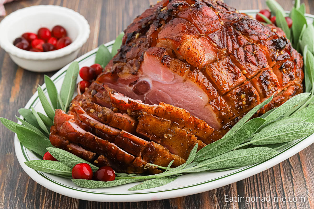 Christmas ham on a platter. 