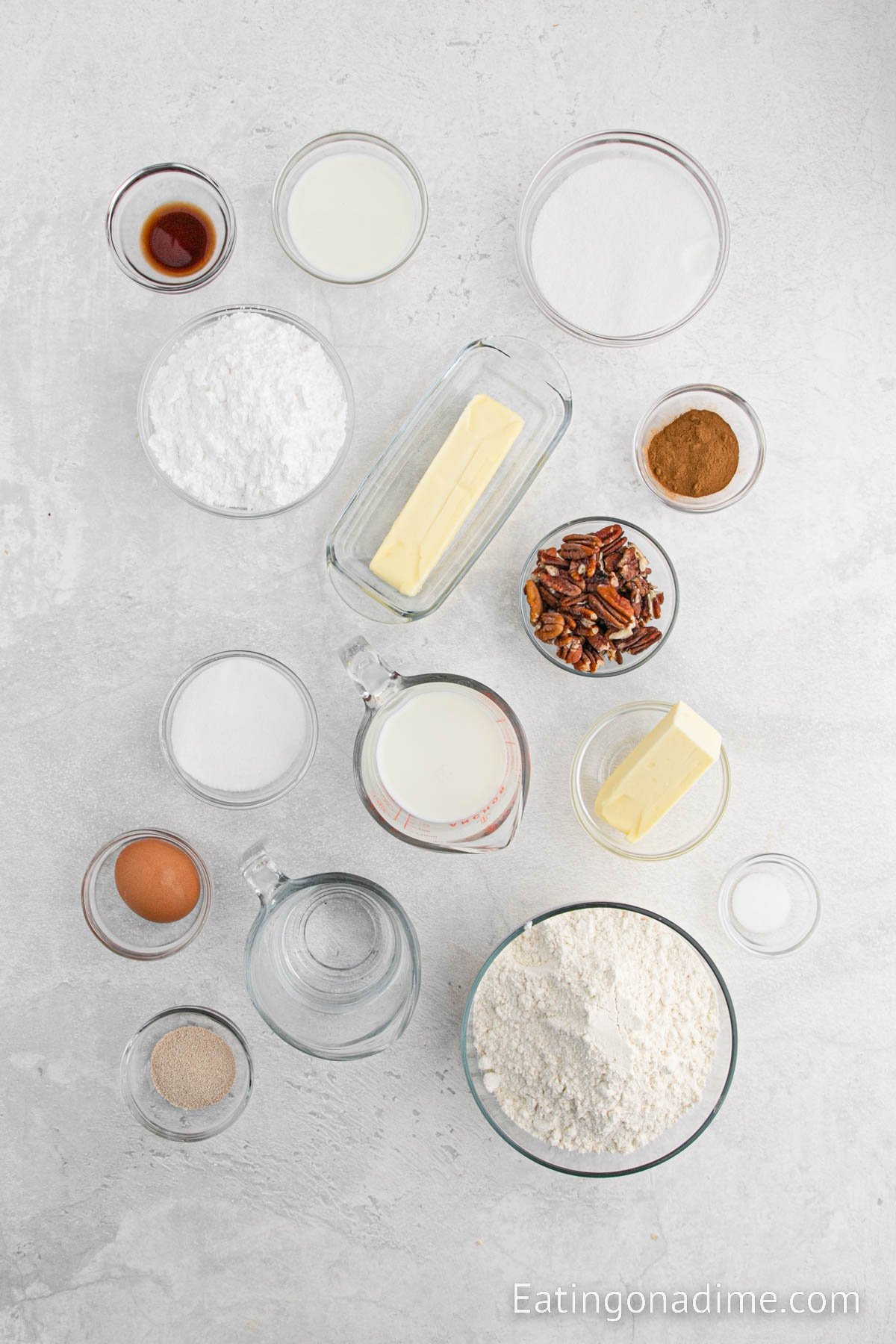 Ingredients needed for cinnamon rolls